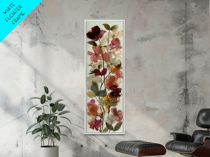 Pressed Flower Collage Framed Canvas Print, Botanical Art, Digital Print, Living Room Decor, Watercolor Art, Botanic, BOT-1x3-64