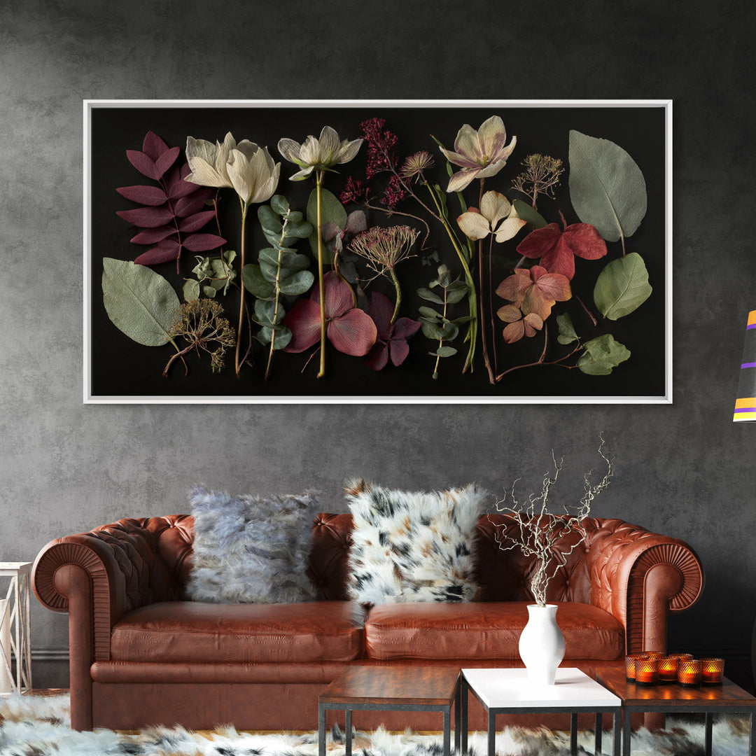 Autumn Leaves Specimen Collection Framed Canvas Print, Botanical Art, Fine Art Print, Living Room Decor, Watercolor Art, BOT-2x1-16