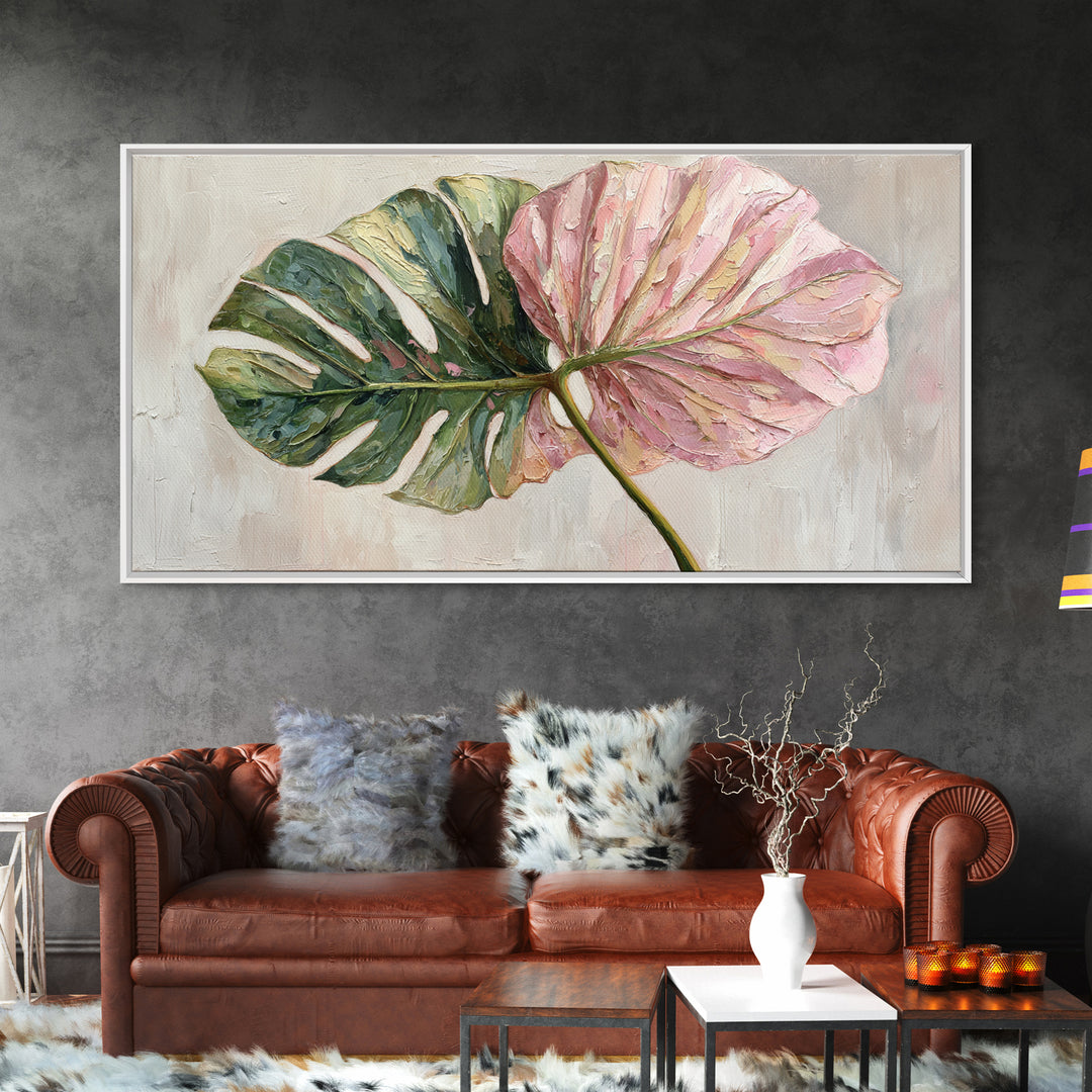Oversized Monstera Leaf Canvas Print, Botanical Art, Textured Painting, Living Room Decor, Fine Art, Botanic, Wall Art Prints, BOT-2x1-22