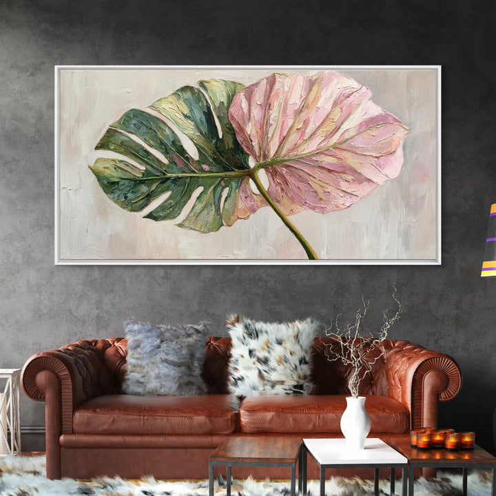 Oversized Monstera Leaf Canvas Print, Botanical Art, Textured Painting, Living Room Decor, Fine Art, Botanic, Wall Art Prints, BOT-2x1-22