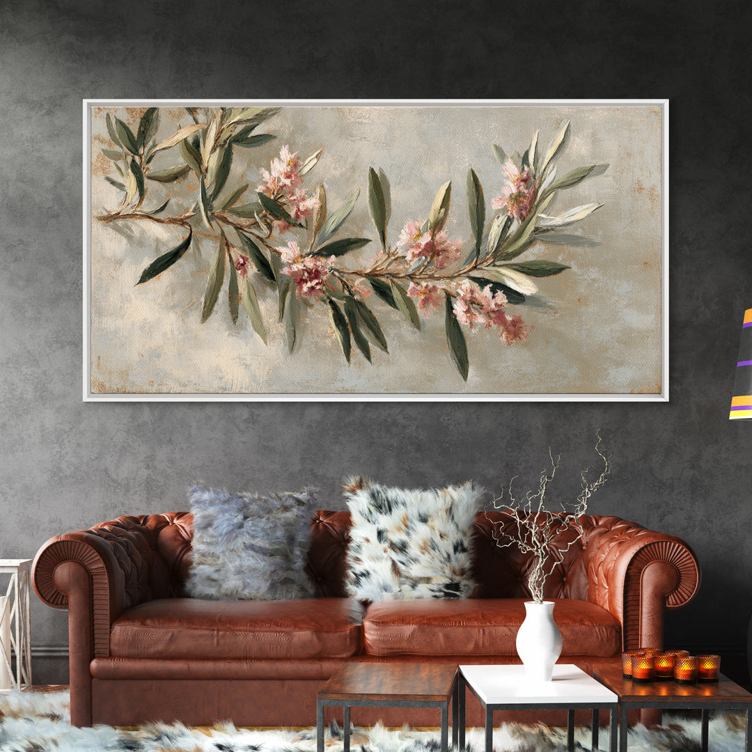 Single Olive Branch Framed Canvas Print, Botanical Art, Digital Wall Art, Living Room Decor, Oil Painting, Botanic, BOT-2x1-3