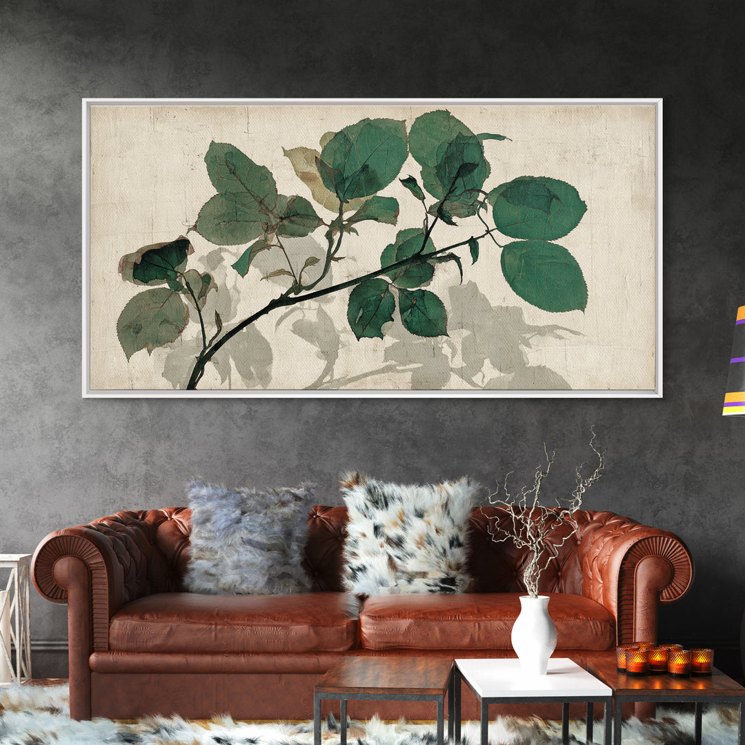 Black Ink Botanical Silhouette on Cream Paper Canvas Print, Botanical Art, Art Print, Living Room Decor, Fine Art, Botanic, BOT-2x1-41