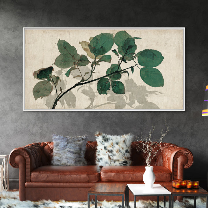 Black Ink Botanical Silhouette on Cream Paper Canvas Print, Botanical Art, Art Print, Living Room Decor, Fine Art, Botanic, BOT-2x1-41