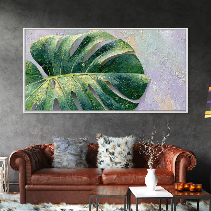 Oversized Monstera Leaf Framed Canvas Print, Botanical Art, Poster, Living Room Decor, Fine Art, Botanic, Art Nouveau, BOT-2x1-46