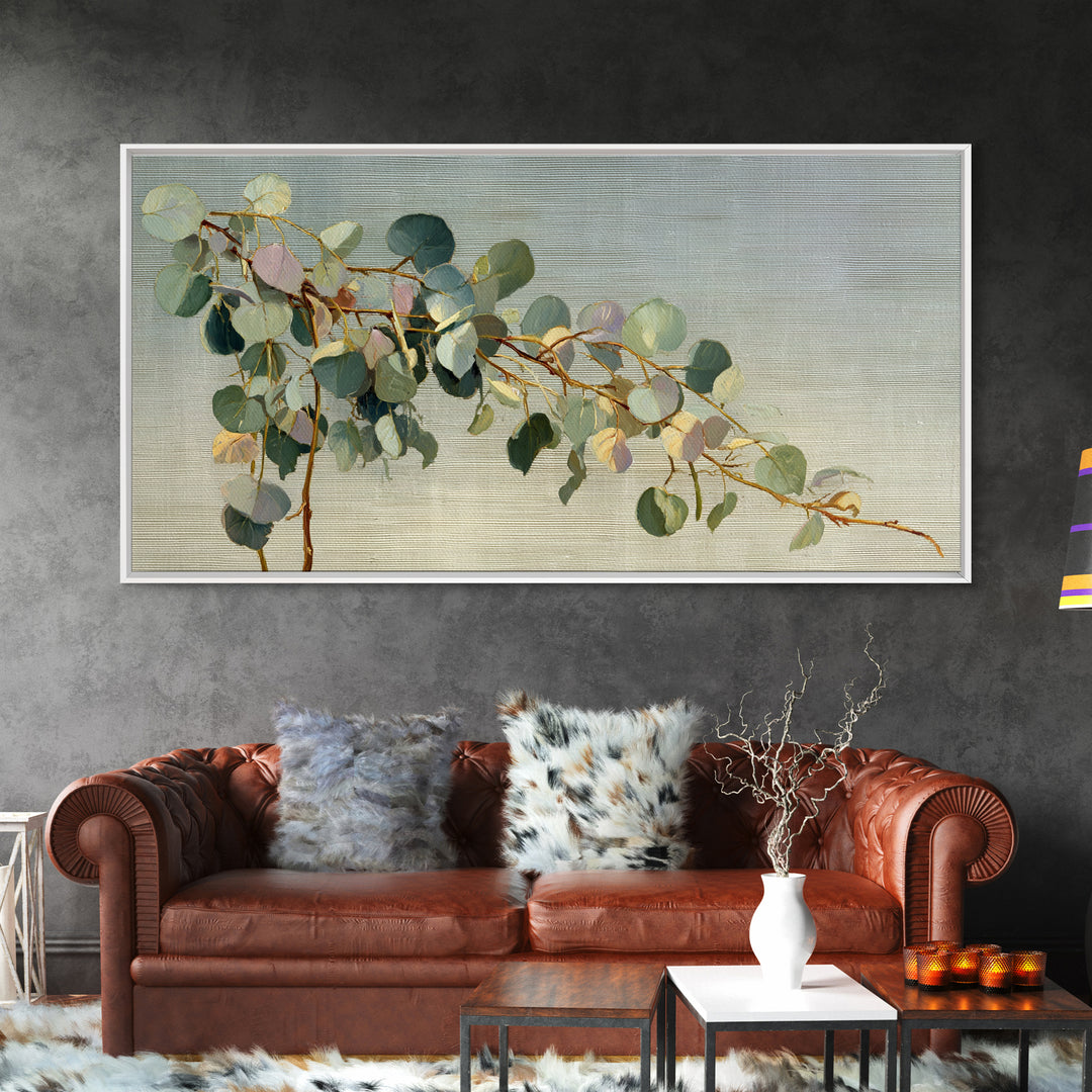 Eucalyptus Stems in Soft Sage Tones Framed Canvas Print, Botanical Art, Abstract Art, Living Room Decor, Fine Art, Botanic, BOT-2x1-55