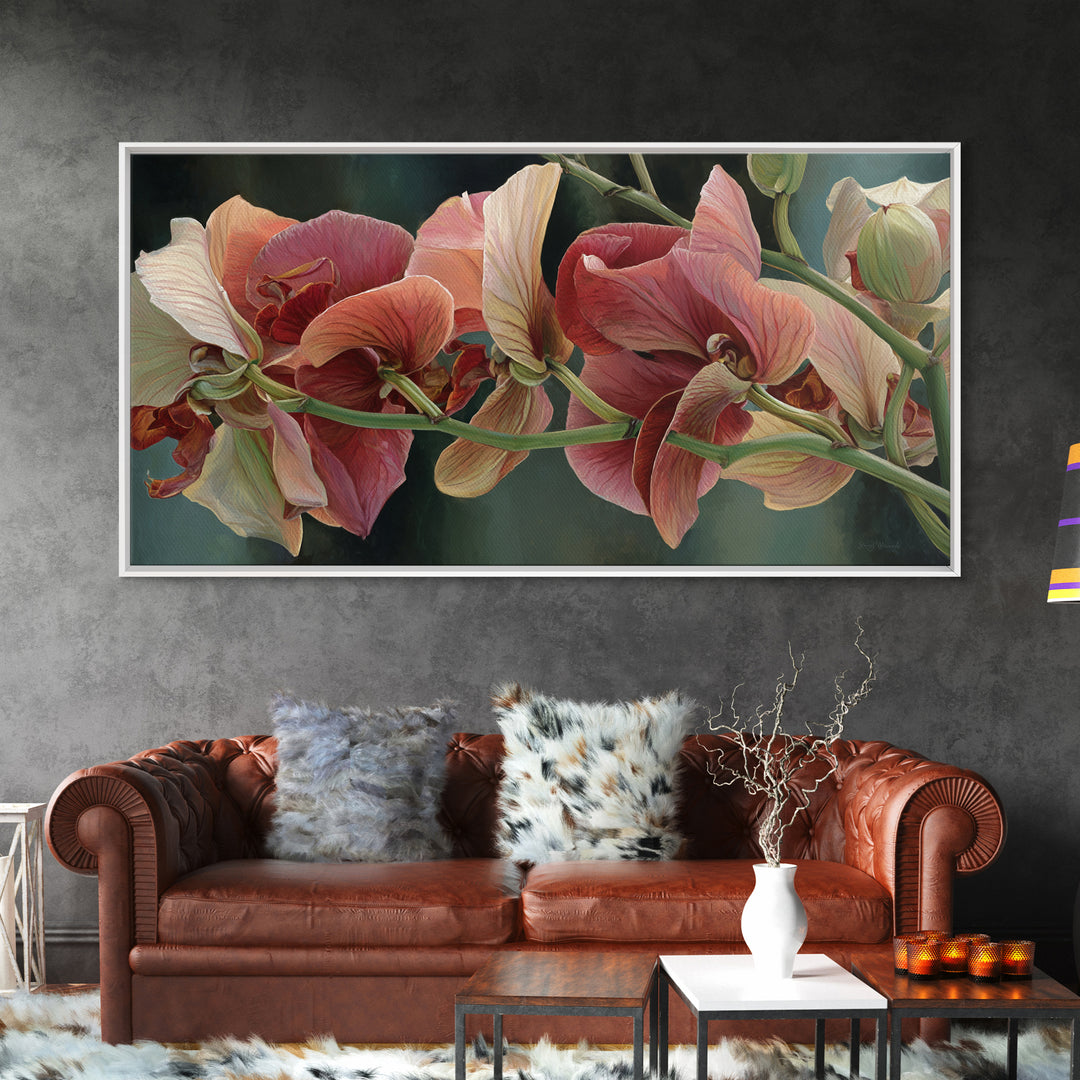 Orchid Stem with Elegant Negative Space Framed Canvas Print, Botanical Art, Art Print, Living Room Decor, Fine Art, Botanic, BOT-2x1-56
