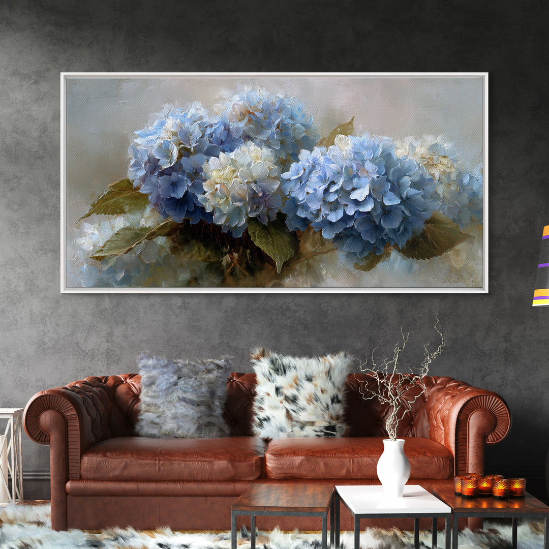 Blue Hydrangea Cluster Canvas Print, Botanical Art, Wall Art, Living Room Decor, Watercolor Art, Botanic, Digital Wall Art, BOT-2x1-62