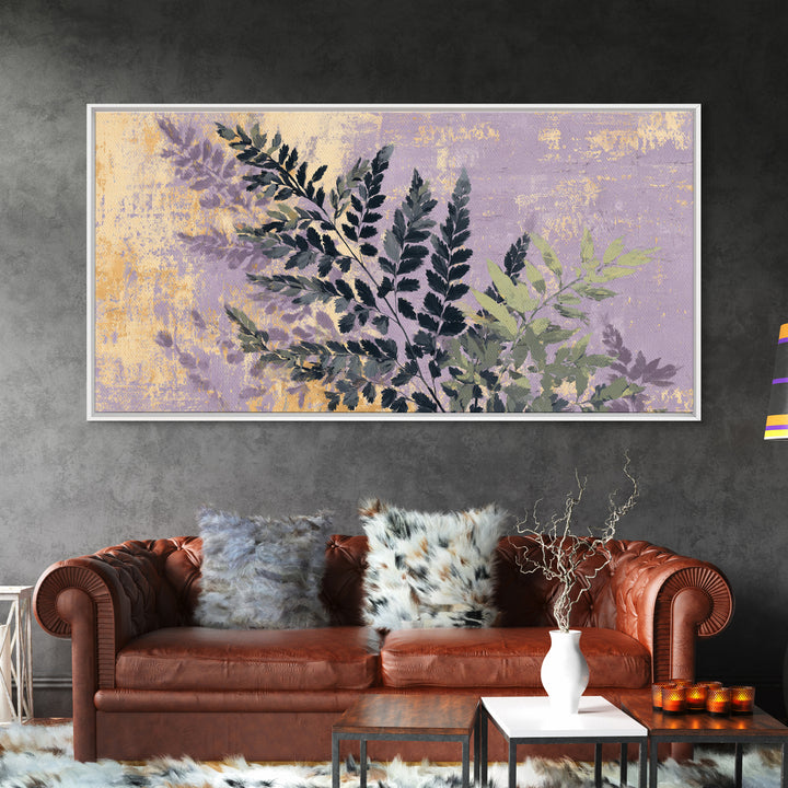 Fern Shadow Pattern on Plaster Surface Framed Canvas Print, Botanical Art, Gallery Decor, Living Room Decor, Fine Art, Botanic, BOT-2x1-67