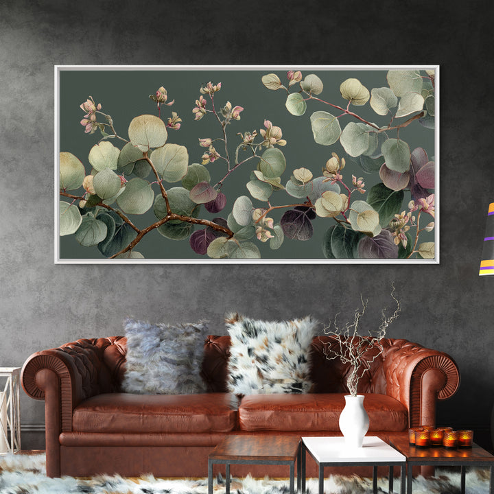 Eucalyptus Stems in Soft Sage Tones Framed Canvas Print, Botanical Art, Print, Living Room Decor, Watercolor Art, Botanic, BOT-2x1-7