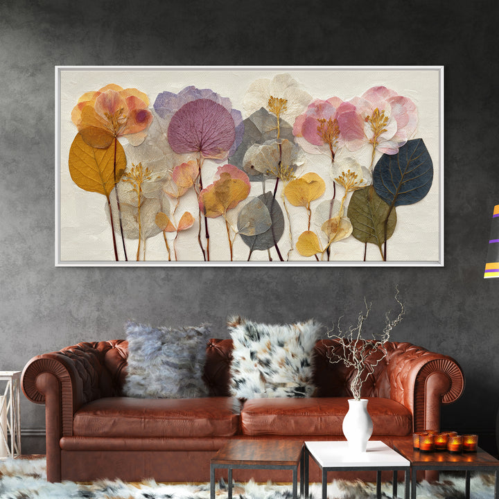 Pressed Flower Collage Framed Canvas Print, Botanical Art, Living Room Decor, Botanic, Fine Art Print, Statement Artwork, BOT-2x1-96