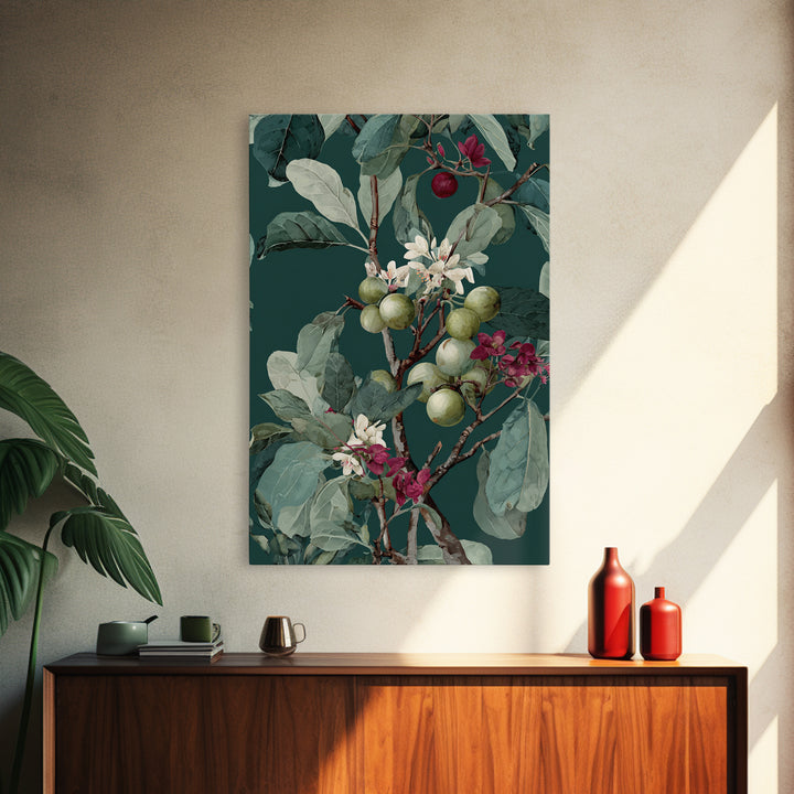 Fig Branch with Fruit and Broad Leaves Canvas Print, Botanical Art, Art Print, Living Room Decor, Fine Art, Botanic, BOT-2x3-23