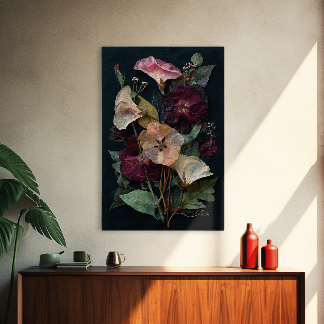 Pressed Flower Collage Framed Canvas Print, Botanical Art, Living Room Wall Art, Living Room Decor, Fine Art, Botanic, BOT-2x3-36