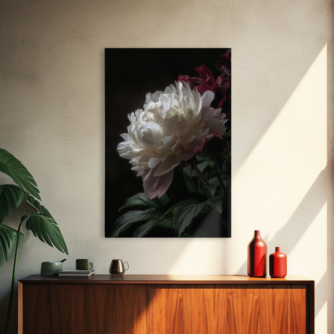 Peony Bloom with Layered Romantic Petals Framed Canvas Print, Botanical Art, Home Decor, Living Room Decor, Fine Art, Botanic, BOT-2x3-42