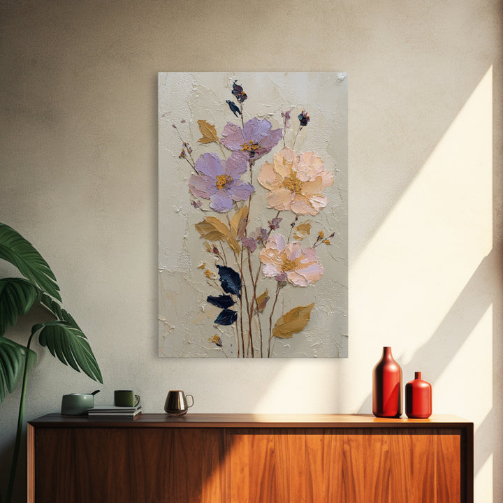 Delicate Wildflower Study Framed Canvas Print, Botanical Art, Art Nouveau, Living Room Decor, Watercolor Art, Botanic, BOT-2x3-59