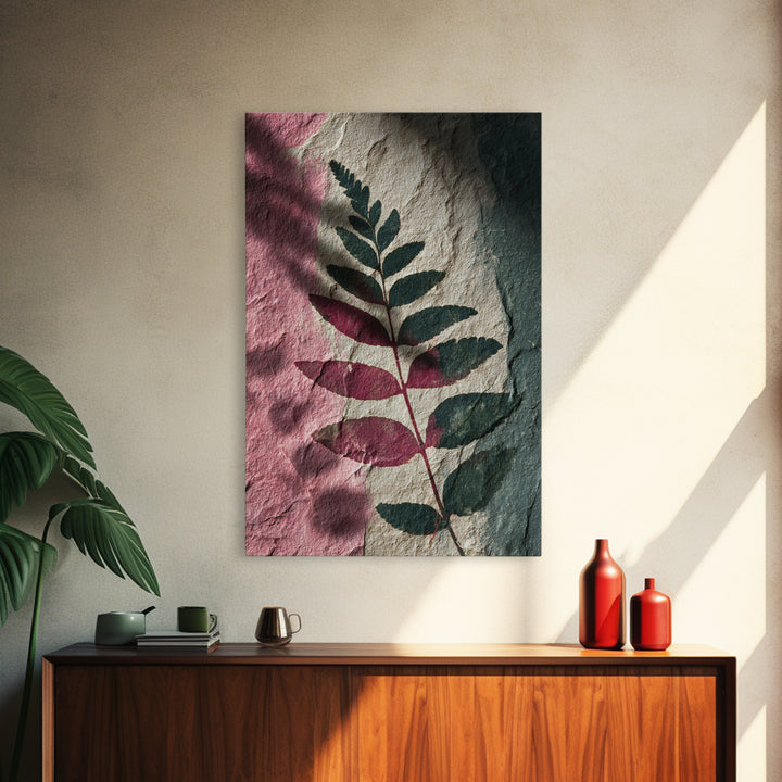 Fern Shadow Pattern on Plaster Surface Canvas Print, Botanical Art, Fine Art Print, Living Room Decor, Watercolor Art, Botanic, BOT-2x3-7