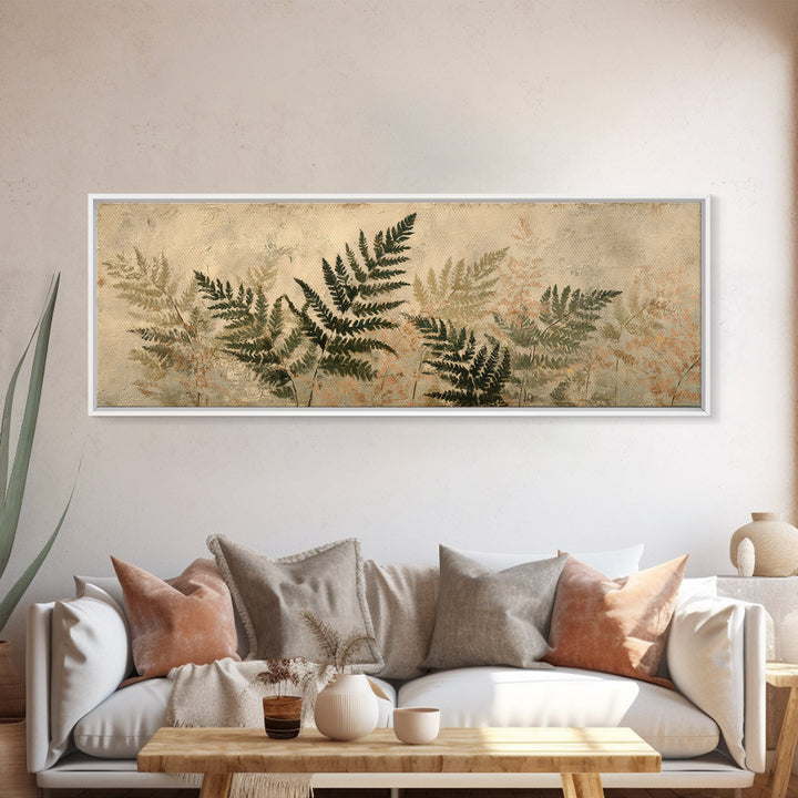 Fern Shadow Pattern on Plaster Surface Framed Canvas Print, Botanical Art, Gallery Decor, Living Room Decor, Fine Art, Botanic, BOT-3x1-15