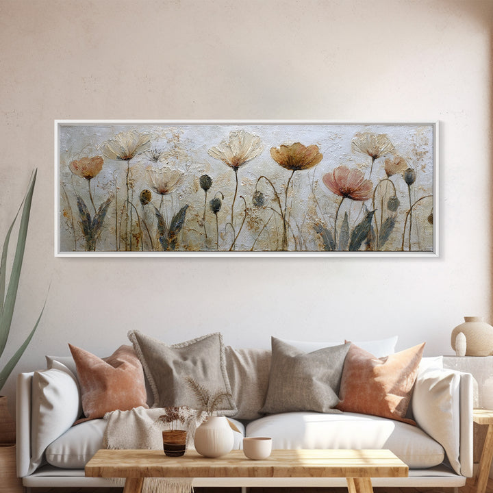 Poppy Field Botanical Study Canvas Print, Botanical Art, Whimsical Decor, Living Room Decor, Oil Painting, Botanic, BOT-3x1-33