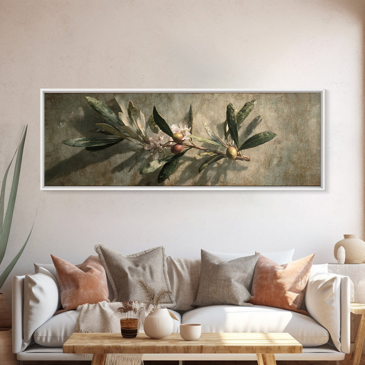 Single Olive Branch Framed Canvas Print, Botanical Art, Digital Art, Living Room Decor, Fine Art, Botanic, Printable Art, BOT-3x1-47