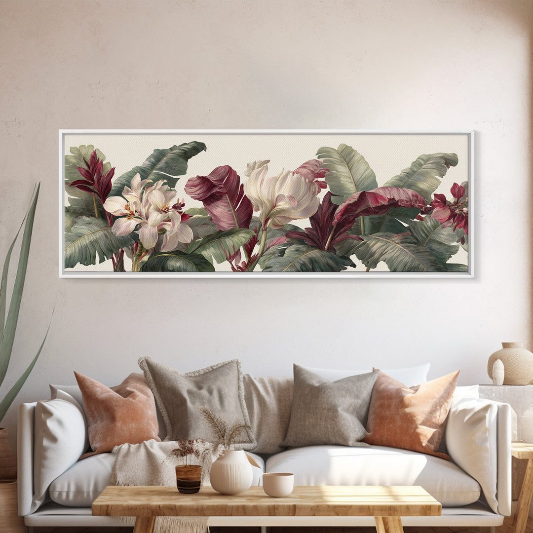 Tropical Banana Leaf Painted Canvas Print, Botanical Art, Textured Painting, Living Room Decor, Fine Art, Botanic, BOT-3x1-48
