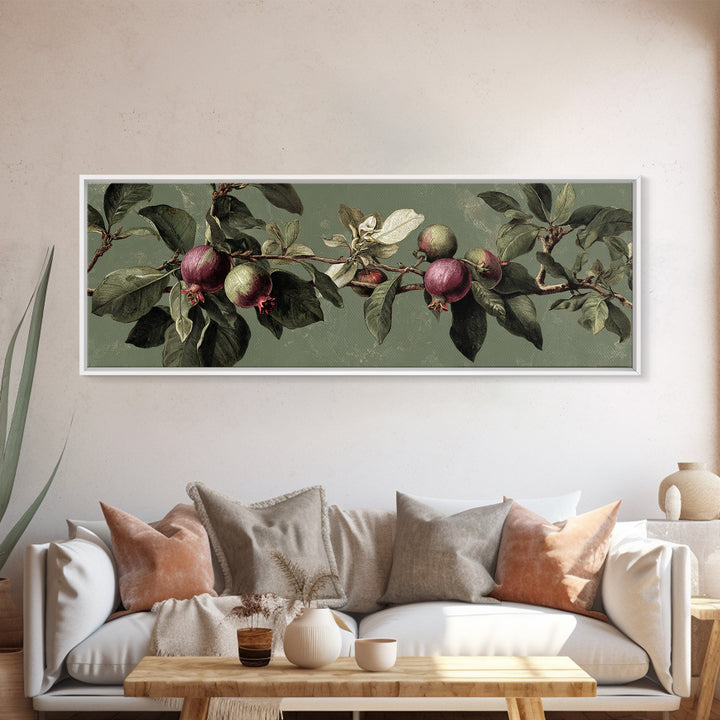Fig Branch with Fruit and Broad Leaves Framed Canvas Print, Botanical Art, Statement Artwork, Living Room Decor, Botanic, BOT-3x1-7