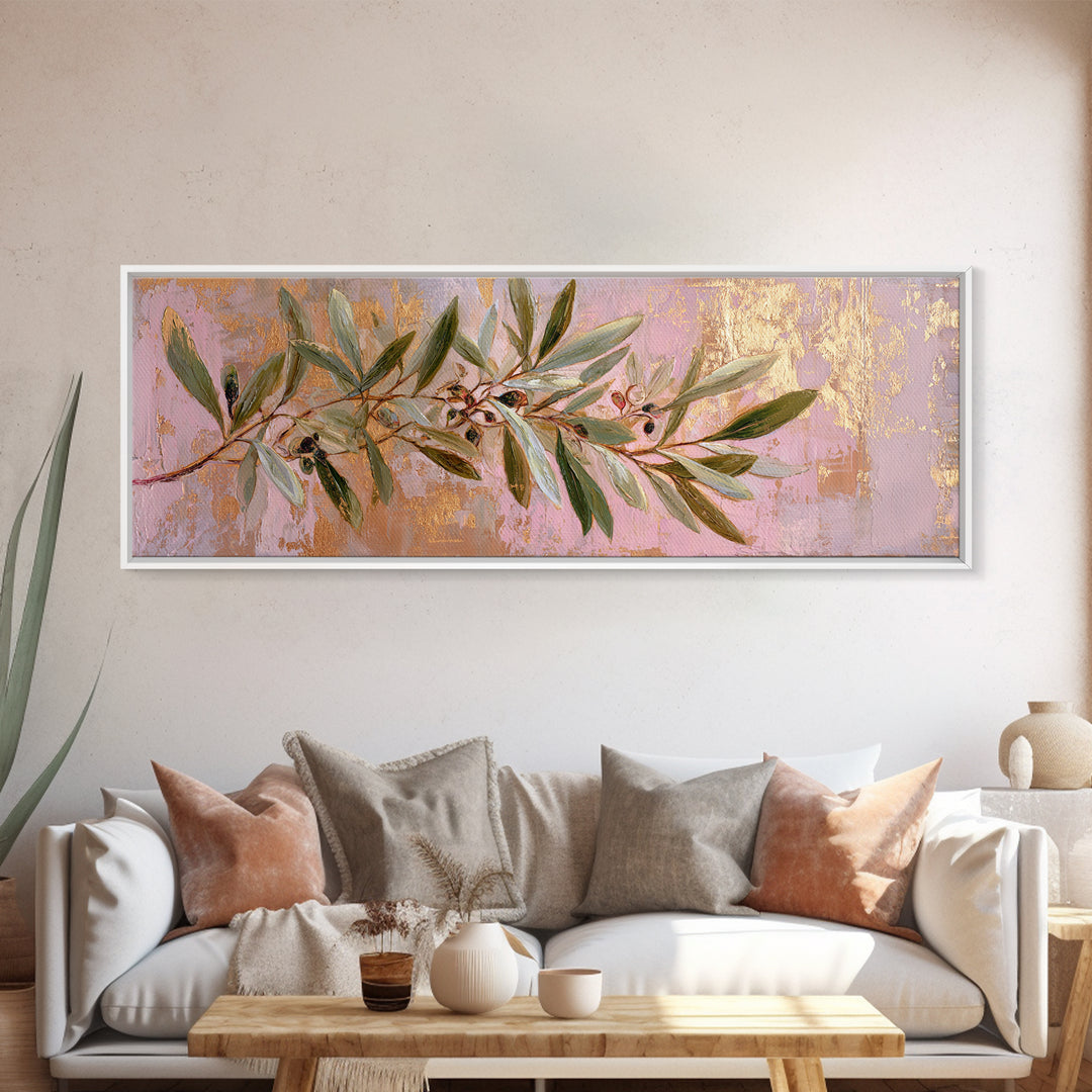 Single Olive Branch Canvas Print, Botanical Art, Digital Wall Art, Living Room Decor, Oil Painting, Botanic, BOT-3x1-71