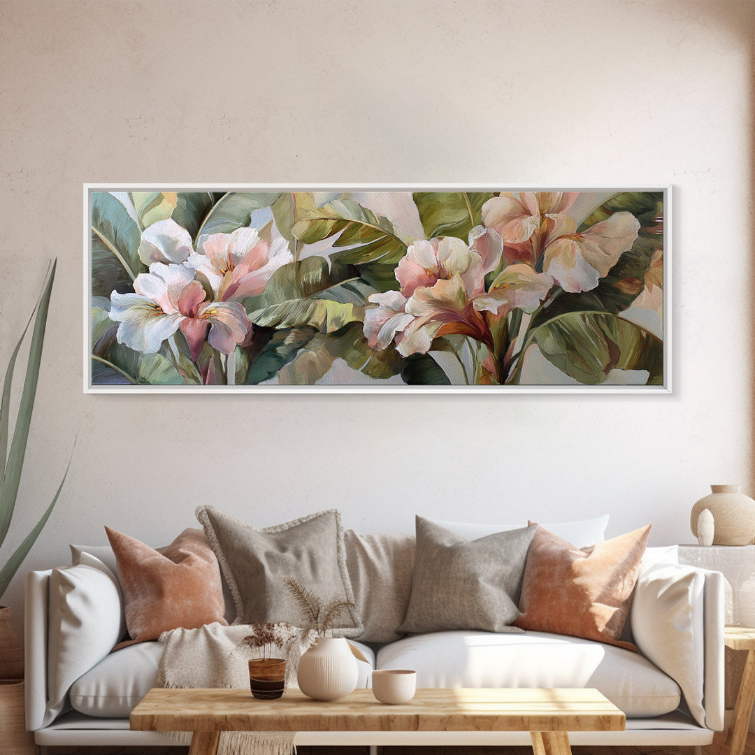 Tropical Banana Leaf Painted Framed Canvas Print, Botanical Art, Poster, Living Room Decor, Fine Art, Botanic, Art Nouveau, BOT-3x1-72