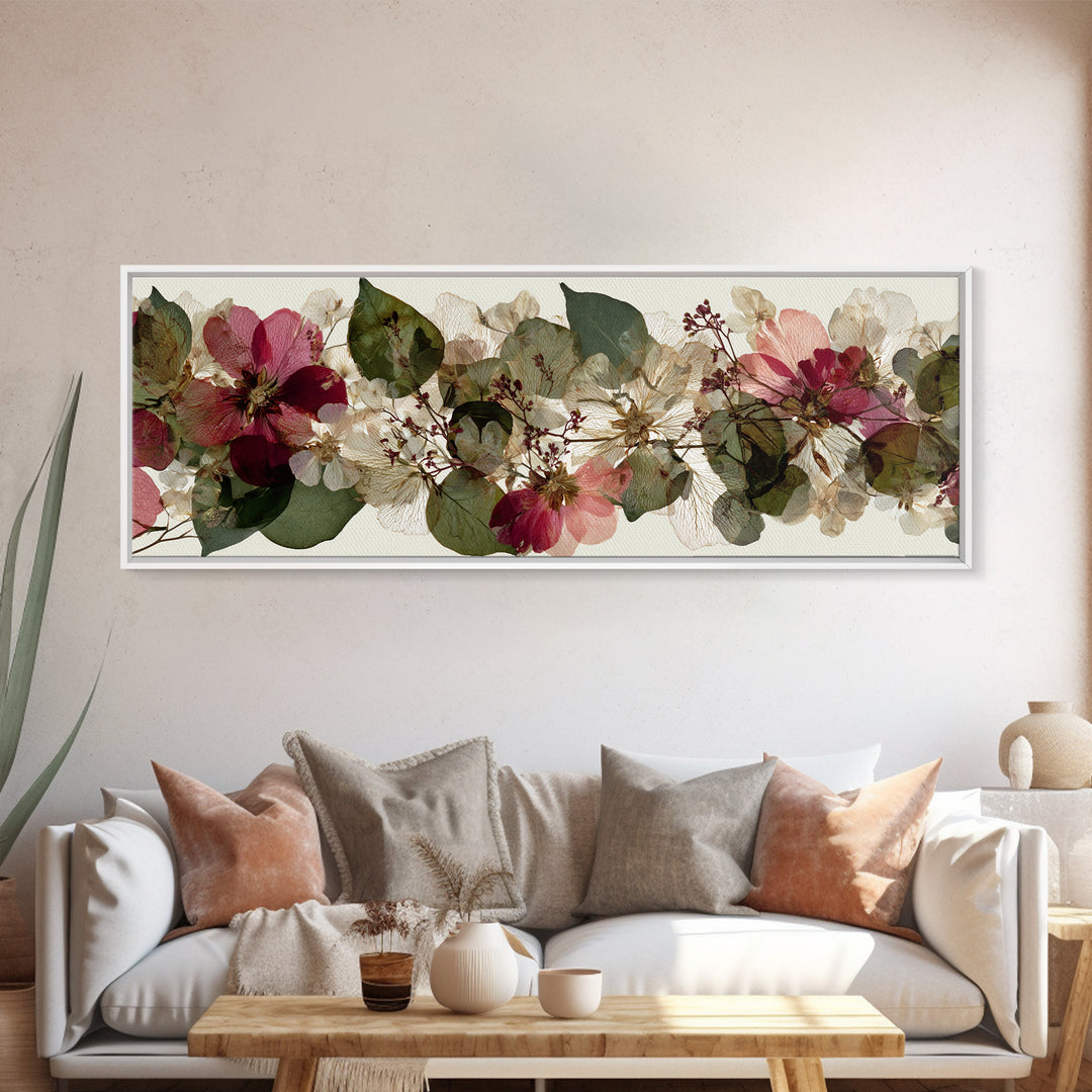 Pressed Flower Collage Canvas Print, Botanical Art, Digital Art, Living Room Decor, Fine Art, Botanic, Printable Art, BOT-3x1-92