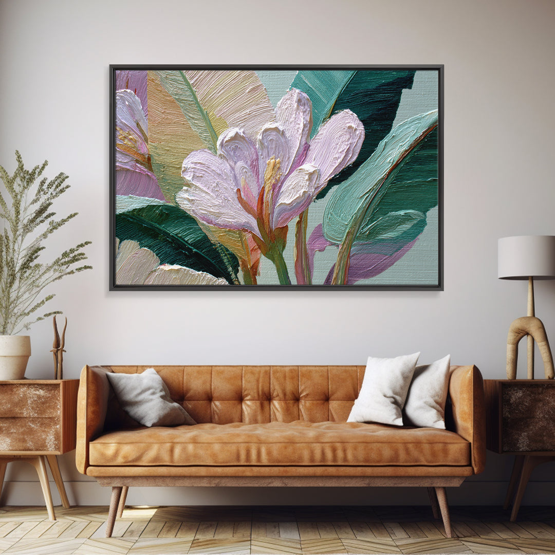 Tropical Banana Leaf Painted Canvas Print, Botanical Art, Whimsical Decor, Living Room Decor, Oil Painting, Botanic, BOT-3x2-12