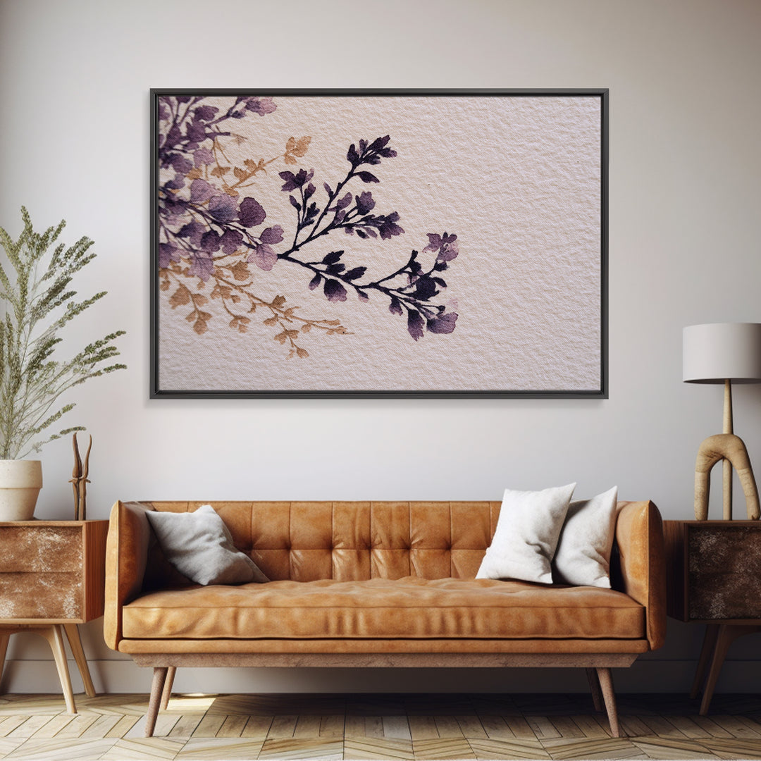Black Ink Botanical Silhouette on Cream Paper Canvas Print, Botanical Art, Neutral Decor, Living Room Decor, Oil Painting, BOT-3x2-49