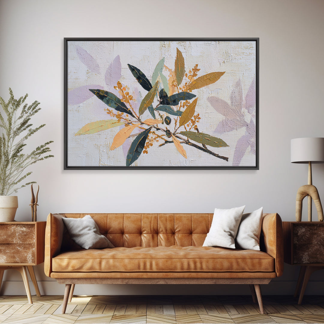 Single Olive Branch Framed Canvas Print, Botanical Art, Digital Art, Living Room Decor, Fine Art, Botanic, Printable Art, BOT-3x2-59