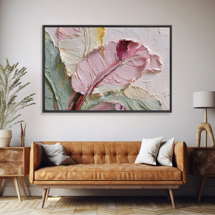 Tropical Banana Leaf Painted Framed Canvas Print, Botanical Art, Textured Painting, Living Room Decor, Fine Art, Botanic, BOT-3x2-60