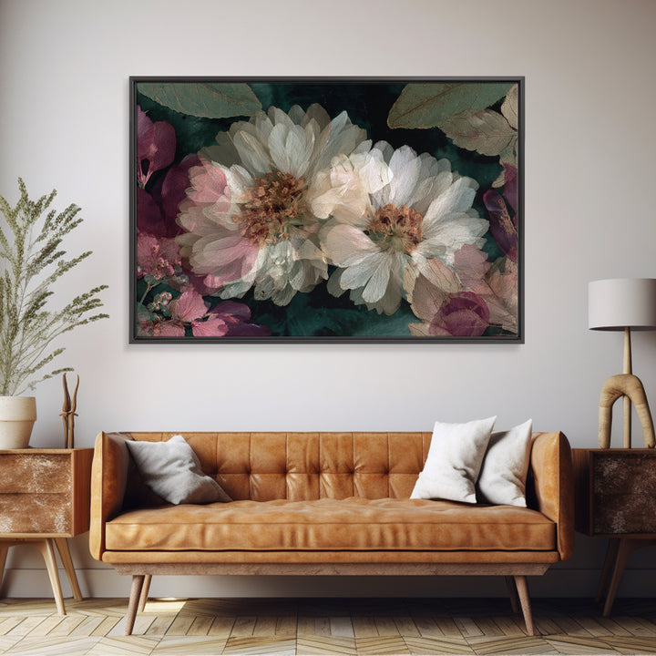Pressed Flower Collage Framed Canvas Print, Botanical Art, Living Room Decor, Botanic, Fine Art Print, Statement Artwork, BOT-3x2-8