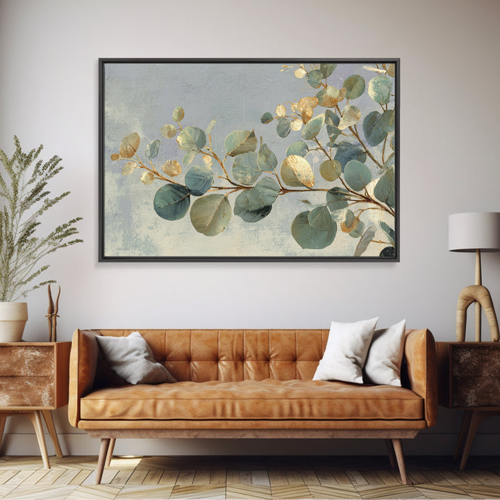 Eucalyptus Stems in Soft Sage Tones Framed Canvas Print, Botanical Art, Poster, Living Room Decor, Fine Art, Botanic, BOT-3x2-87