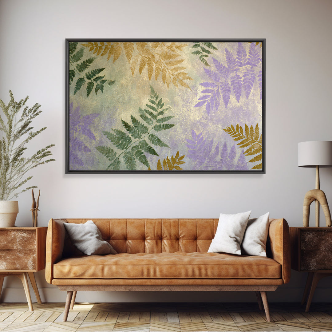 Fern Shadow Pattern on Plaster Surface Framed Canvas Print, Botanical Art, Home Gift, Living Room Decor, Fine Art, Botanic, BOT-3x2-99