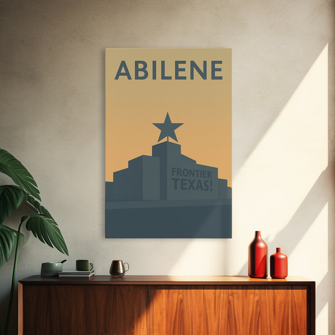 Abilene Travel Poster, Framed Canvas Print, Minimalist Retro Wall Art, Abilene Travel Art, City Illustration, Vintage City Art