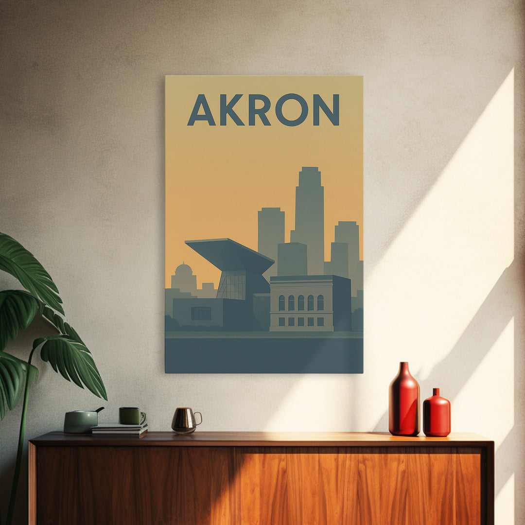 Akron Ohio Travel Poster, Canvas Print, Minimalist Retro Wall Art, Akron Wall Art, Vintage Travel Art, Travel Poster Art, City Illustration