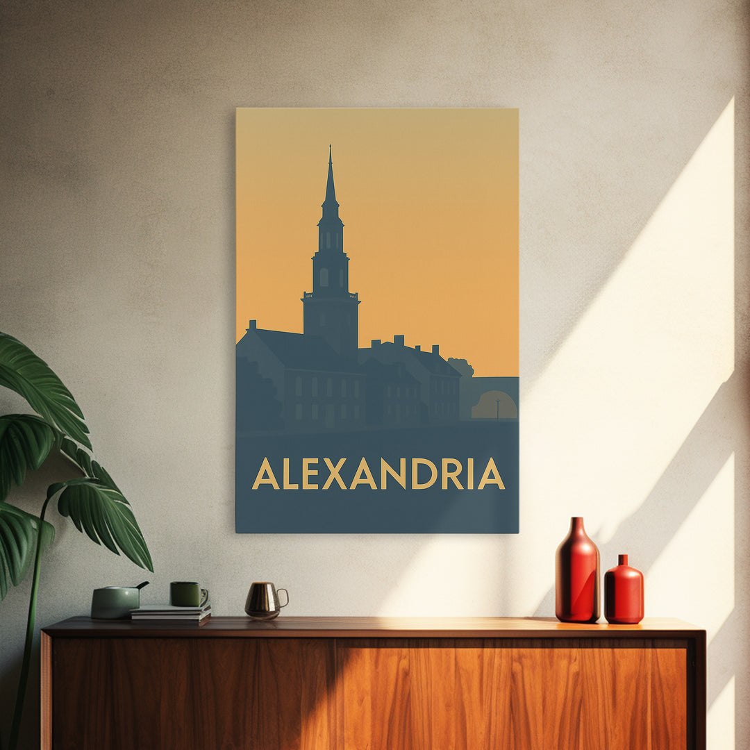 Alexandria Travel Poster, Canvas Print, Sunset Skyline Wall Art, Alexandria City Art, Travel Wall Decor, City Art Print, Home Office Decor
