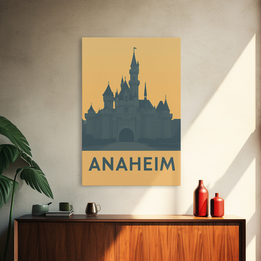 Anaheim Travel Poster, Framed Canvas Print, Mid Century Travel Art, Anaheim Art Print, Travel Art Print, City Illustration, Vintage Print