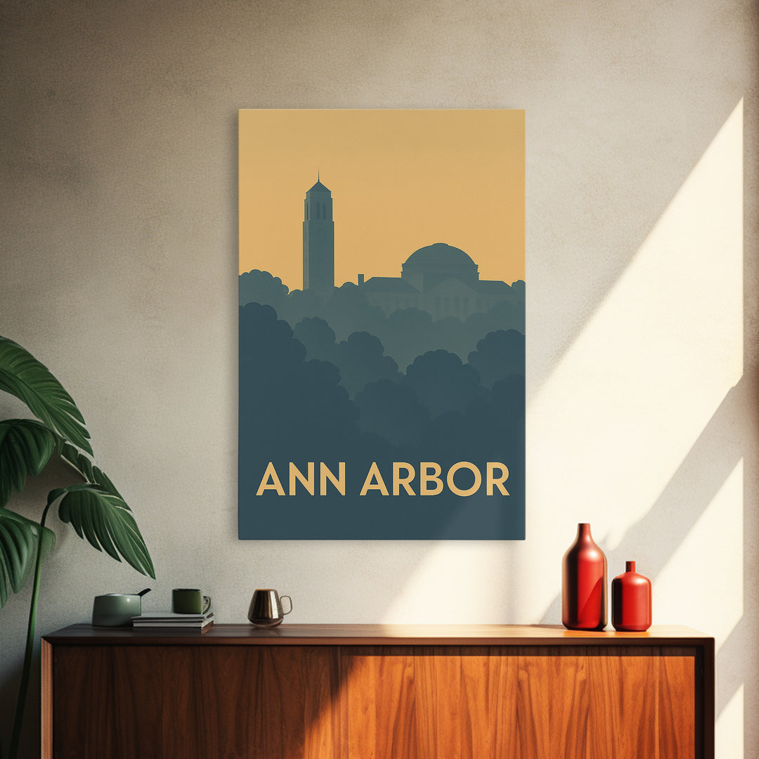 Ann Arbor Michigan Travel Poster, Canvas Print, Minimalist Retro Wall Art, Ann Arbor Travel Art, Travel Art Print, Living Room Wall Art