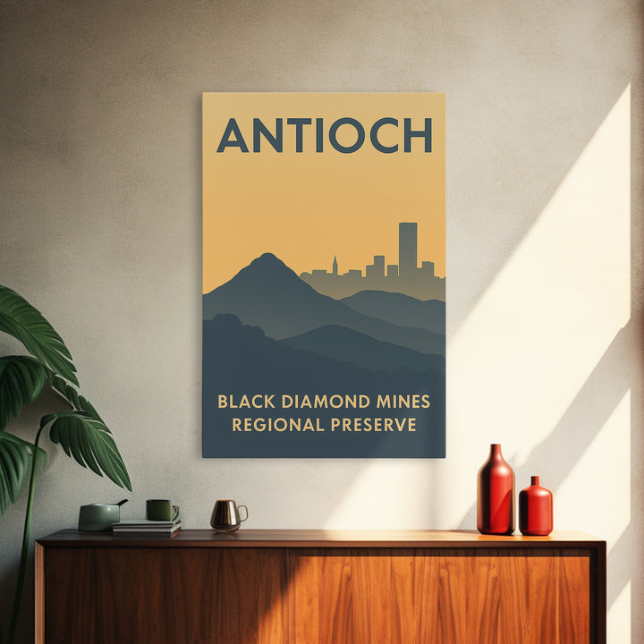 Antioch Travel Poster, Framed Canvas Print, Sunset Skyline Wall Art, Antioch City Art, Living Room Wall Art, Watercolor Skyline