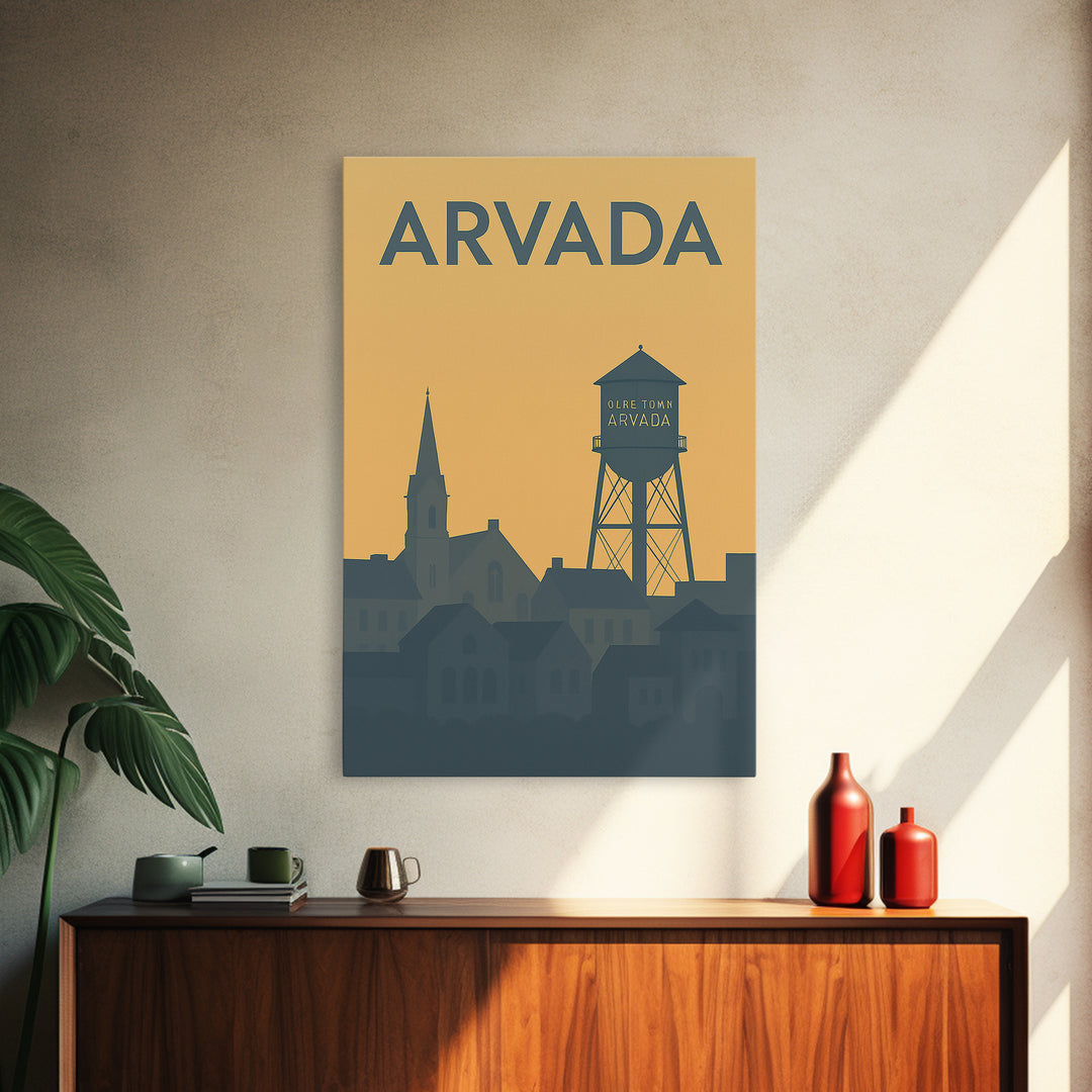 Arvada Travel Poster, Framed Canvas Print, Vintage City Poster Art, Arvada Art Print, Mid Century Wall Art, Retro Travel Print