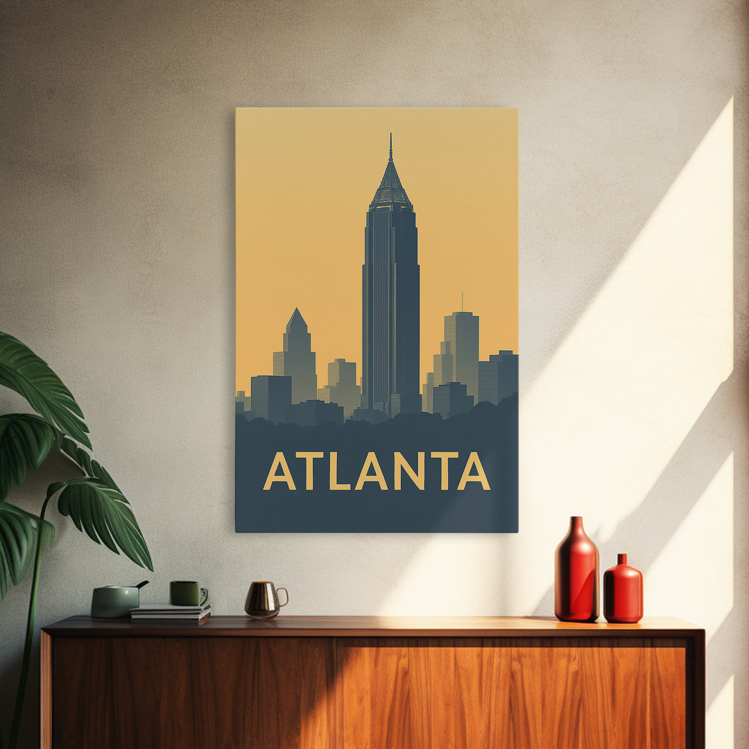 Atlanta Georgia Travel Poster, Framed Canvas Print, Vintage City Poster Art, Atlanta Art Print, Mid Century Wall Art, Vintage Travel Art