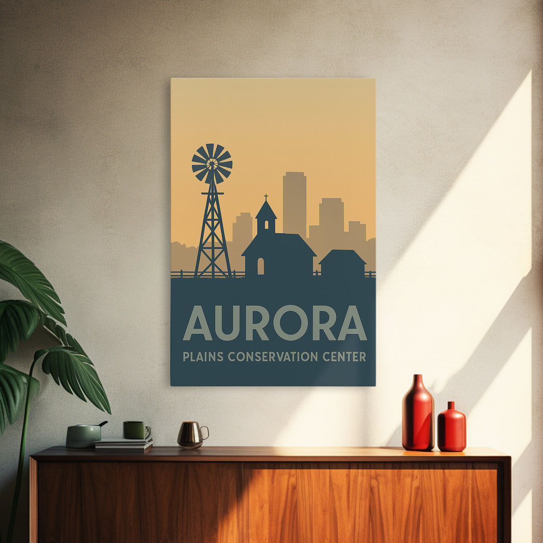 Aurora Travel Poster, Framed Canvas Print, Minimalist Retro Wall Art, Aurora Travel Art, Living Room Wall Art, Eclectic Wall Decor