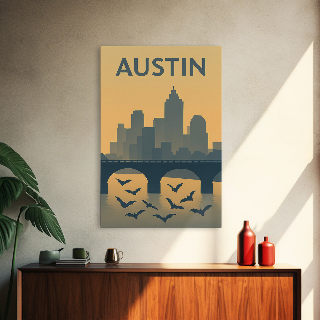 Austin Texas Travel Poster, Canvas Print, Mid Century Travel Art, Austin Travel Art, Eclectic Wall Decor, Gift For Travelers, Wall Art