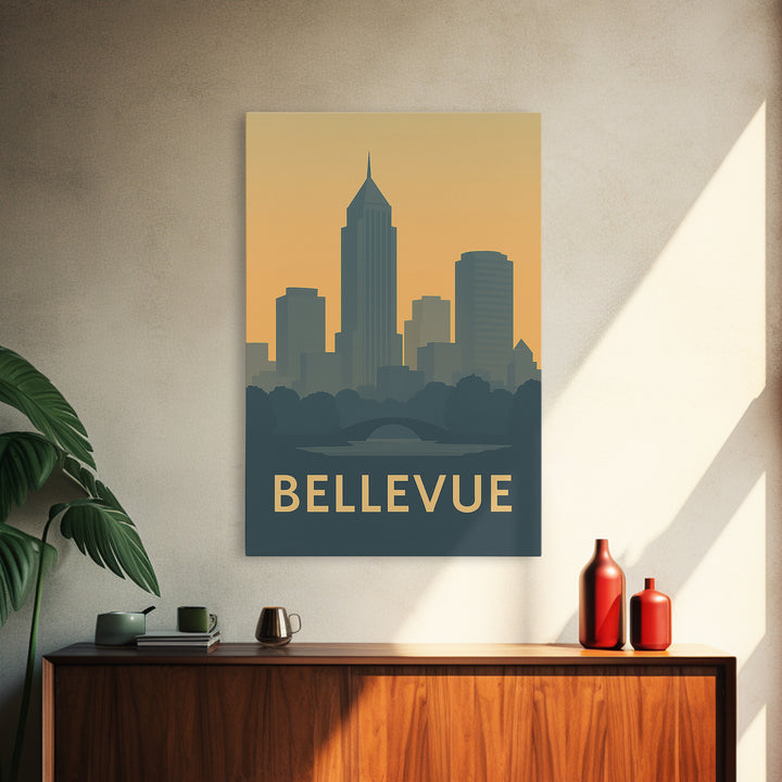 Bellevue Washington Travel Poster, Framed Canvas Print, Minimalist Retro Wall Art, Bellevue City Art, Travel Poster Set, City Art Print