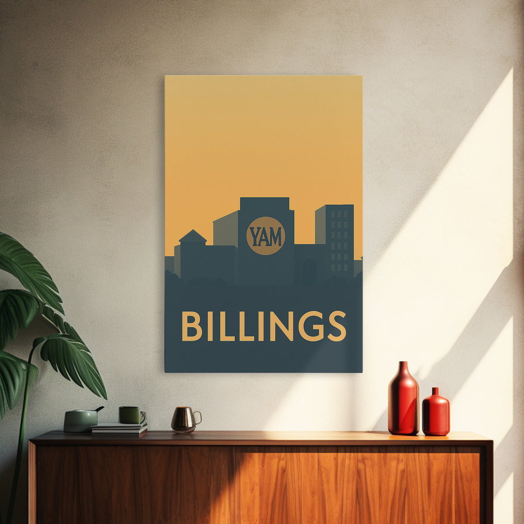 Billings Travel Poster, Framed Canvas Print, Mid Century Travel Art, Billings Wall Art, Travel Art Print, City Illustration, Travel Gift