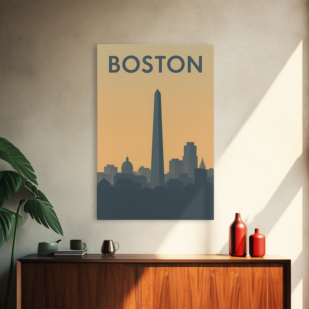 Boston Massachusetts Travel Poster, Canvas Print, Mid Century Travel Art, Boston Travel Art, Office Decor, Gift For Travelers, City Poster