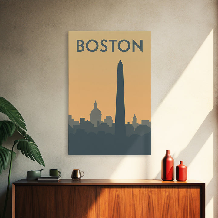 Boston Travel Poster, Framed Canvas Print, Minimalist Retro Wall Art, Boston Wall Art, Wanderlust Decor, Modern Wall Decor, Landscape Art