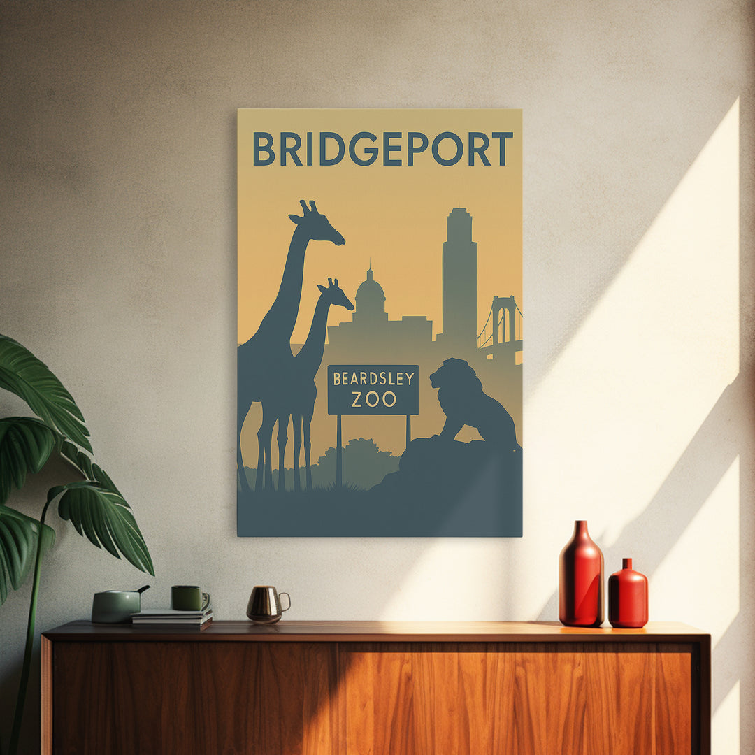 Bridgeport Travel Poster, Framed Canvas Print, Minimalist Retro Wall Art, Bridgeport Art Print, Modern Wall Decor, Travel Poster Art