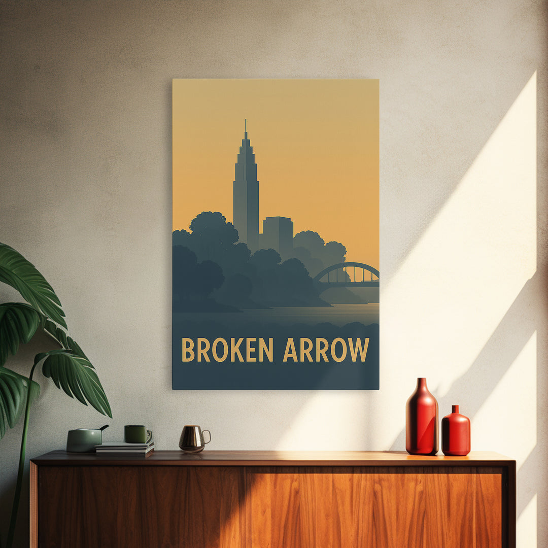 Broken Arrow Travel Poster, Canvas Print, Sunset Skyline Wall Art, Broken Arrow Poster Print, Eclectic Wall Decor, Retro Travel Print